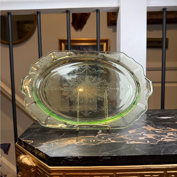 Anchor Hocking Other - Vintage Hocking Princess Green Uranium Depression Glass Handled Platter Vaseline